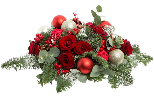 Classic Festive Centerpiece with Fresh Red Roses
