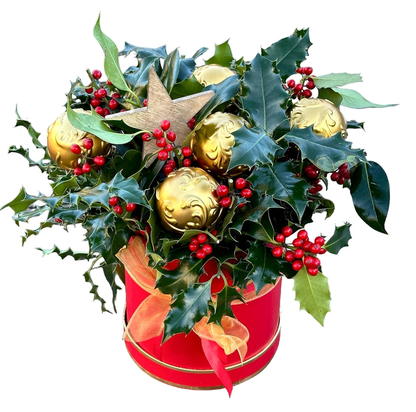 Classic Holly Christmas Box with Baubles