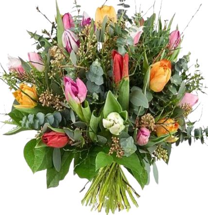Colourful Tulips with Greenery Bouquet