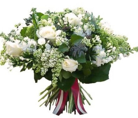 Delightful White Roses and Lilac Bouquet