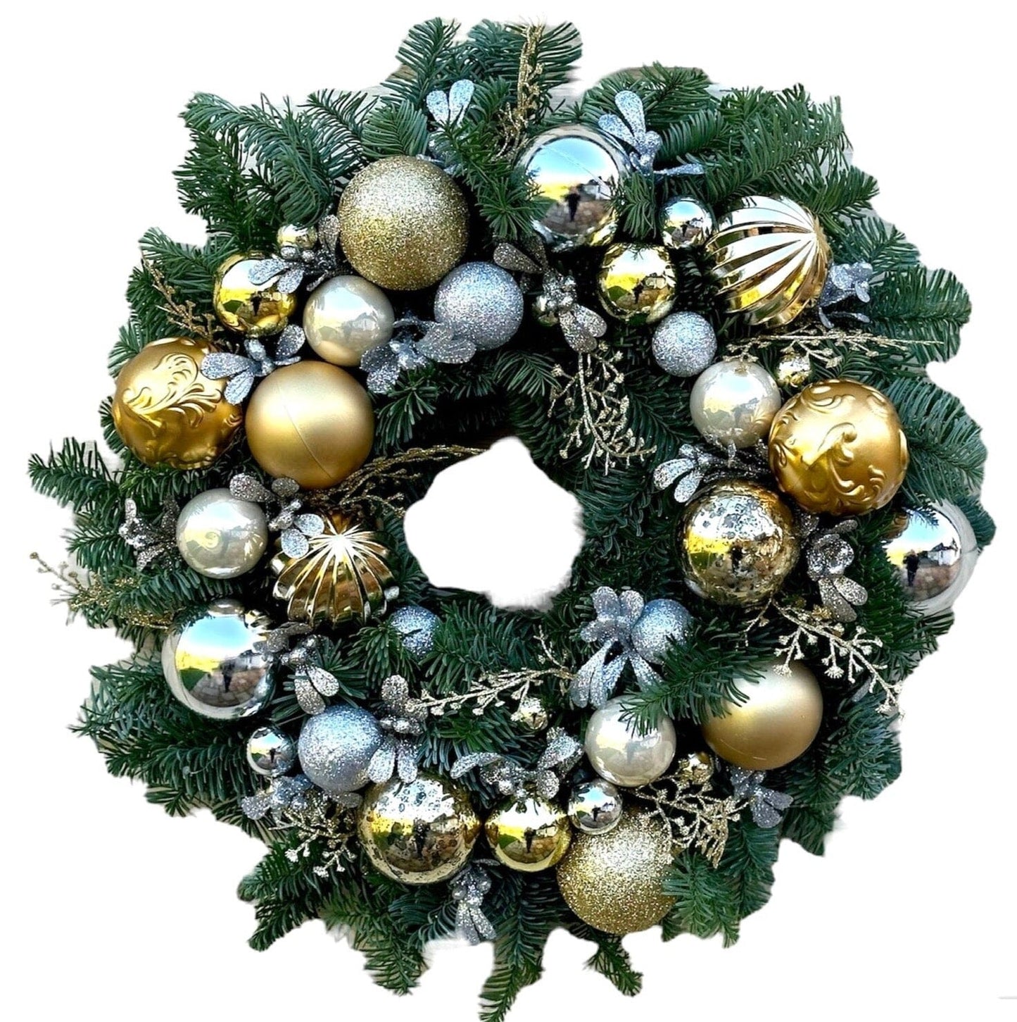 Gold and Silver Baubles Holiday Wreath