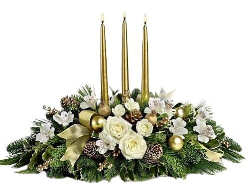 Gold Christmas Centerpiece with Fresh Flowers