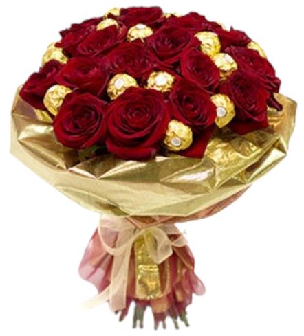 Romantic Red Roses and Candy Bouquet