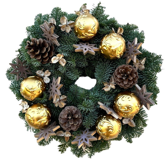 Vintage Gold Baubles Natural Christmas Wreath