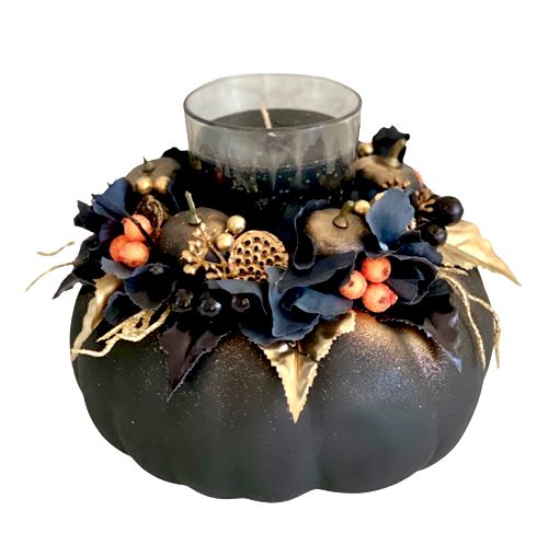 Black Pumpkin with Candle