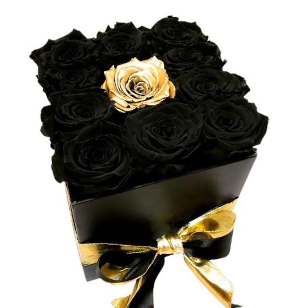 Black Roses with One Gold Box