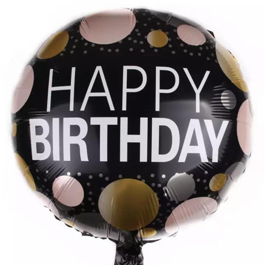 Black with Dots Happy Birthday Helium Balloon