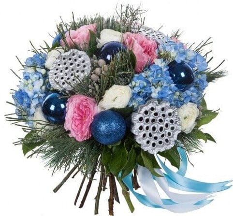 Blue and Pink Christmas Bouquet