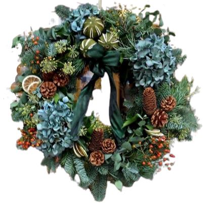 Blue Hydrangea Christmas Wreath