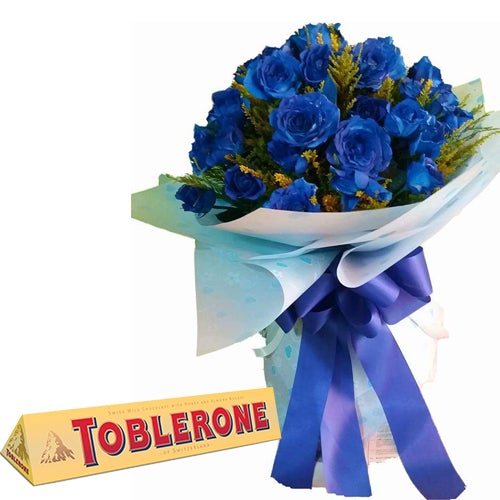 Blue Roses with Solidago and Tablerone