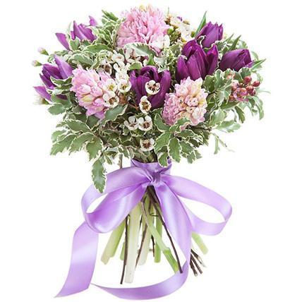 Bouquet of Purple Tulips and Hyacinths