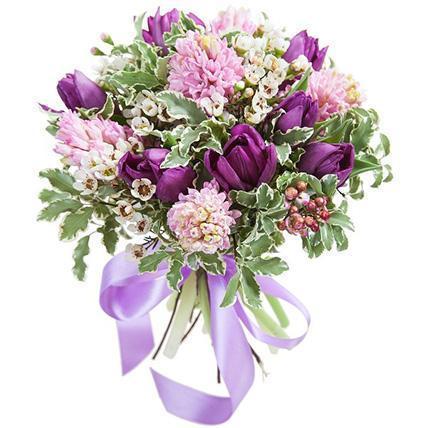 Bouquet of Purple Tulips and Hyacinths