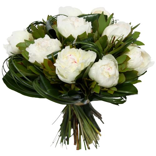 Bouquet of White Peonies in Greenery