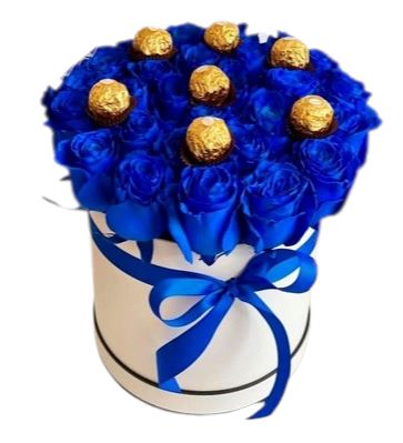 Box of Blue Roses and Chocolate