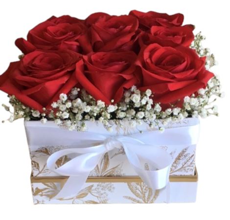 Box of Red Roses with Gypsophila