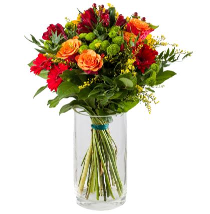 Bright Red and Orange Bouquet in Vase