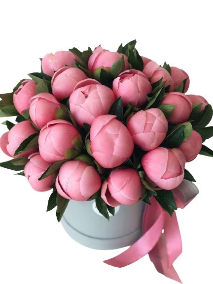 Coral Peonies with Greenery Box