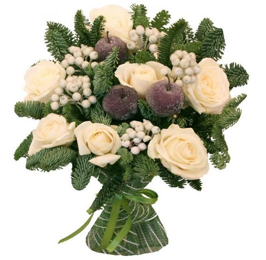 Cream Roses with Spruce Bouquet