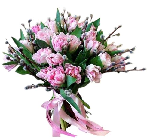 Double Tulips with Catkins Bouquet