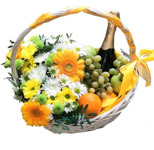 Flower Basket with Fruits and Flowers