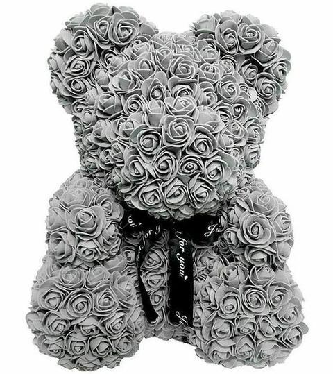 Foam Grey Rose Flower Teddy Bear