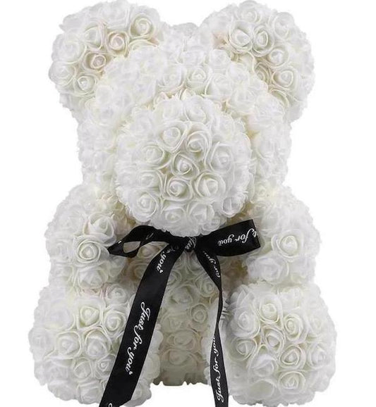 Foam White Rose Flower Teddy Bear