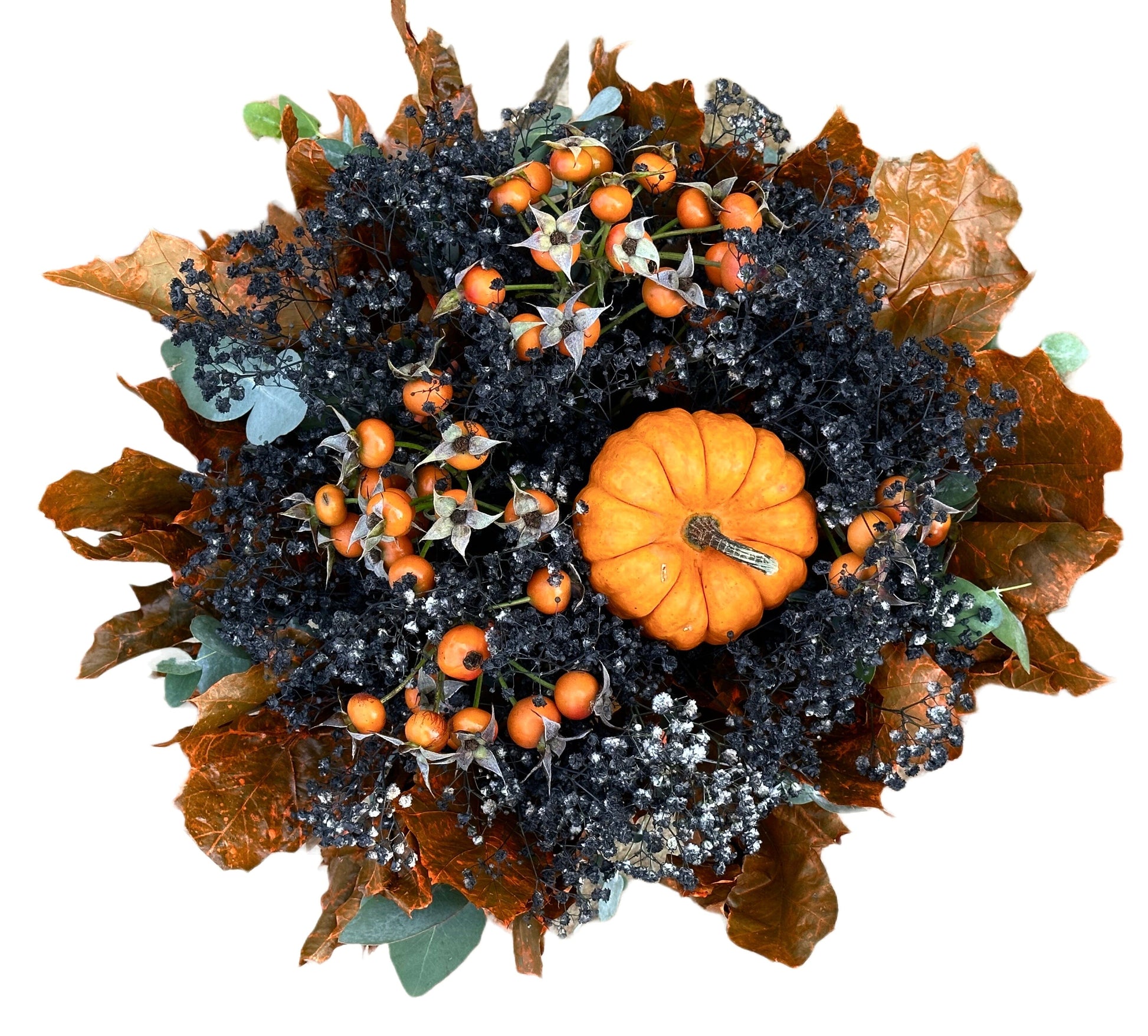 Gypsophila Flowers with Berry Pumpkin Arrangement
