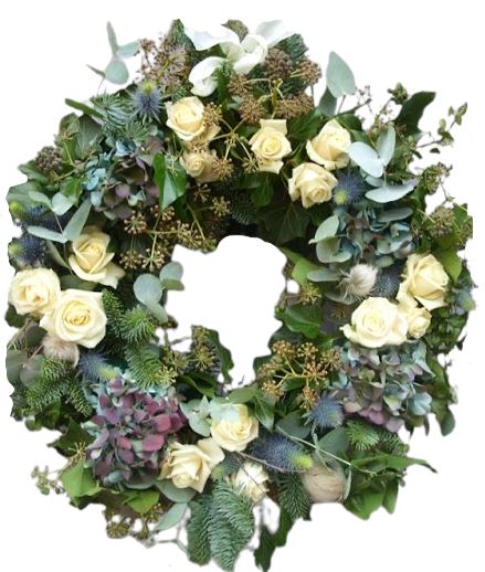 Hydrangea and white Roses Wreath