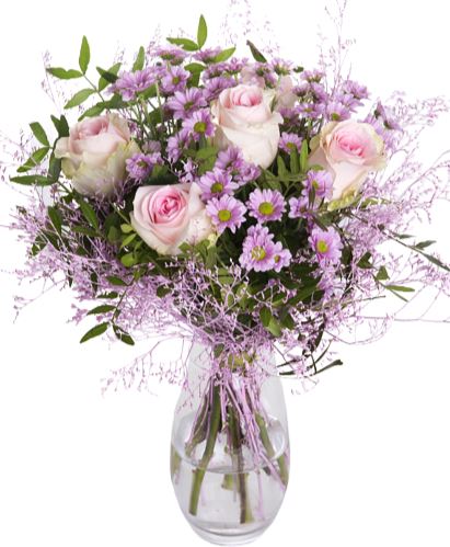 Light Pink Roses and Chrysanthemum in Vase
