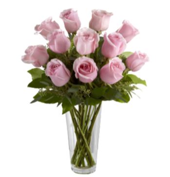 Light Pink Roses with Greenery Bouquet in Vase