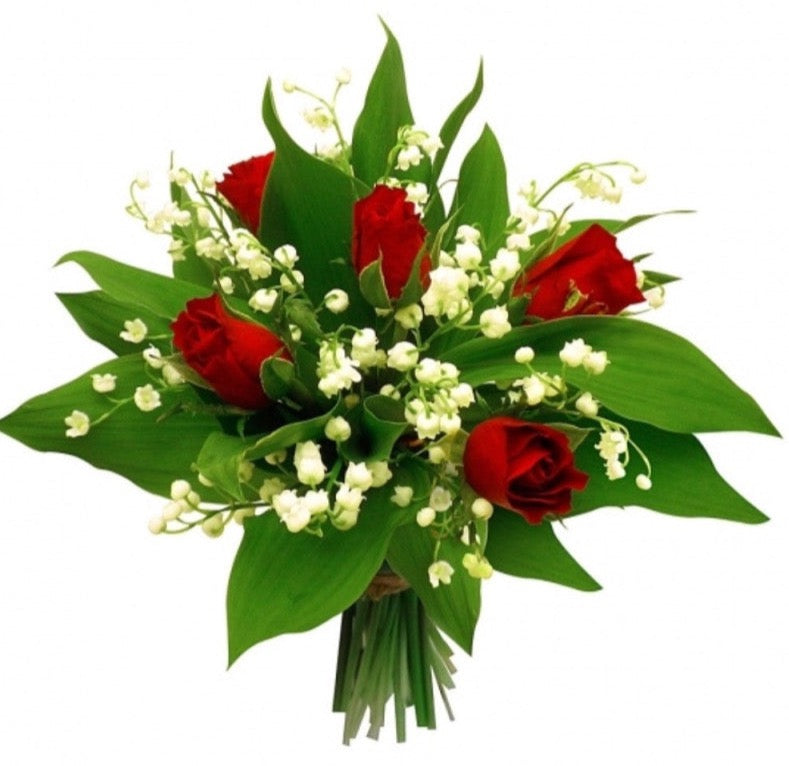 Lily of the Valley and Red Roses Bouquet