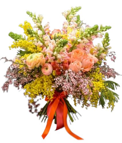 Mimosa with Peach Flowers Bouquet