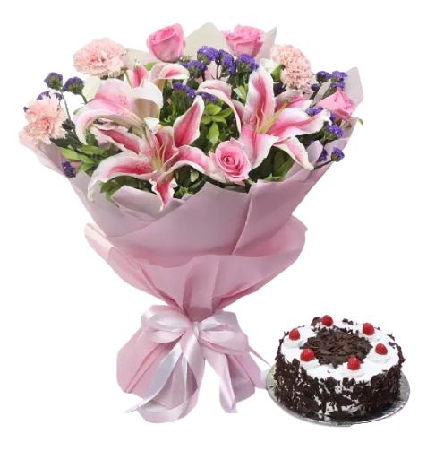 Mix Flower Bouquet with Cake