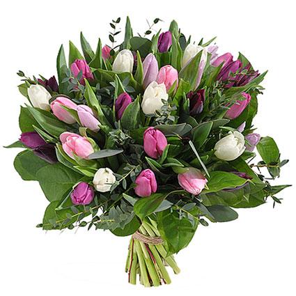 Multicolour Tulips with Greenery Bouquet