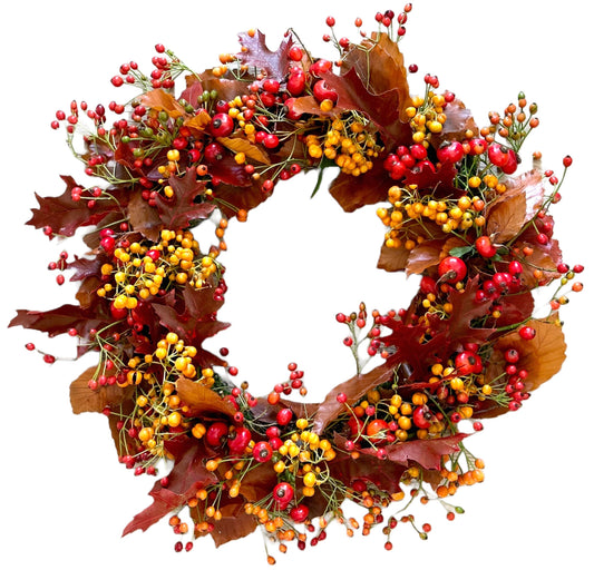 Orange and Red Berry Wreath with Leaves