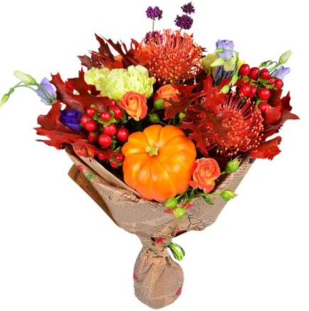 Orange and Red Bouquet with Pumpkin