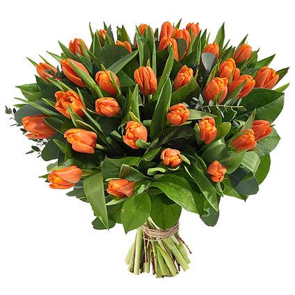 Orange Tulips with Greenery Bouquet
