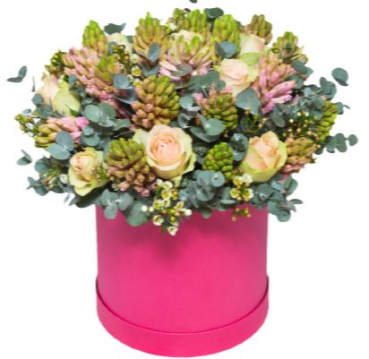 Peach Roses and Pink Hyacinths Box
