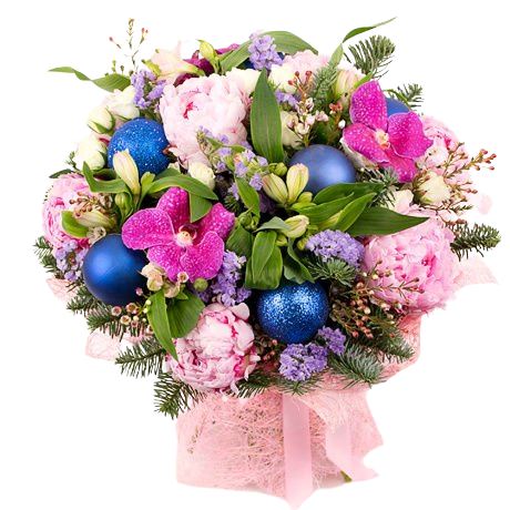 Peonies in Blue Christmas Bouquet