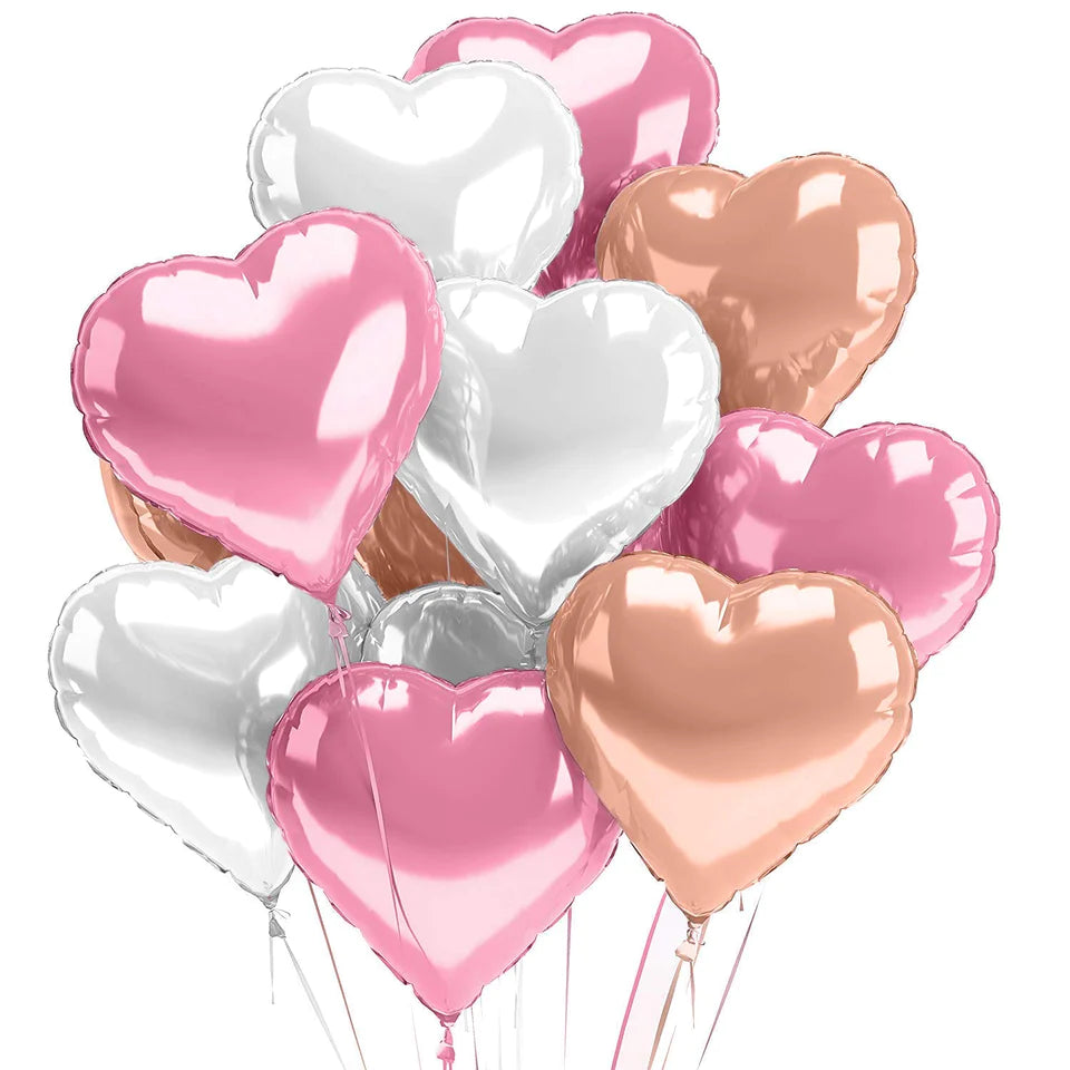 Pink and Rose Gold and Silver Hearts Helium Balloons Bouquet