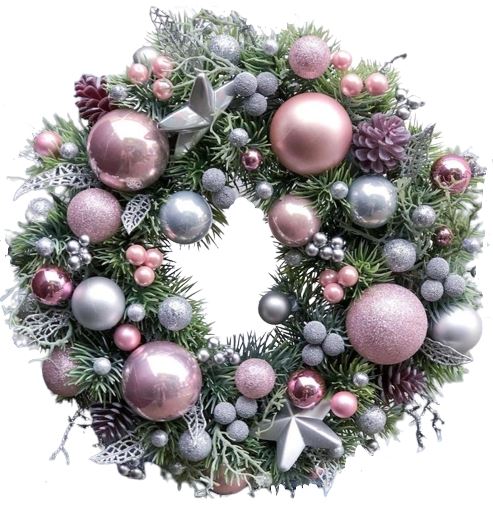 Pink and Silver Baubles Holiday Wreath