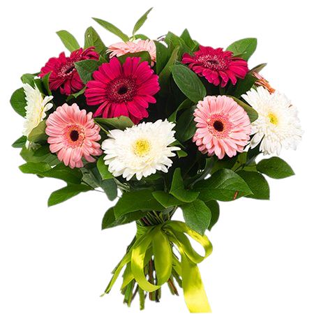 Pink and White Gerbera Bouquet with Greenery