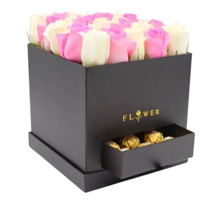 Pink and White Roses Chocolate Secret Box