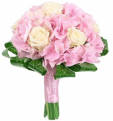 Pink Hydrangea with Roses Wedding Bouquet