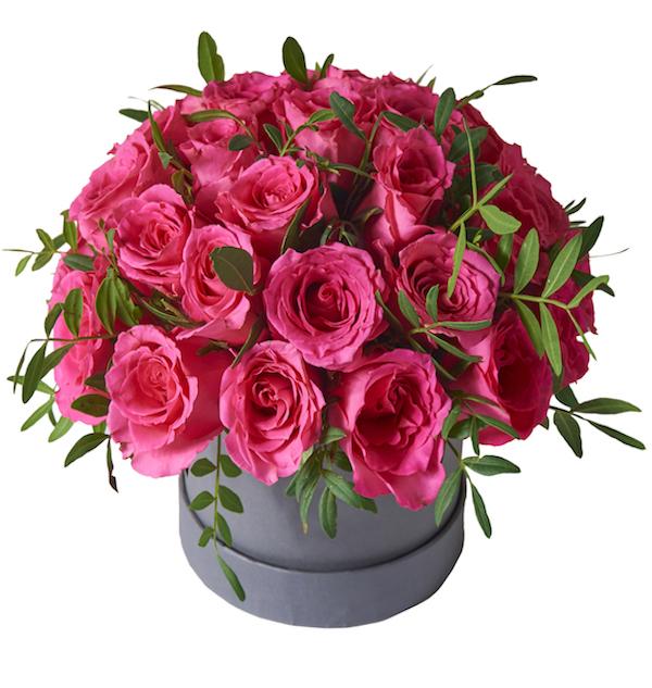 Pink Roses with Greenery Box