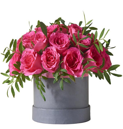 Pink Roses with Greenery Box
