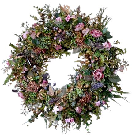 Pink Spray Roses and Greenery Wreath