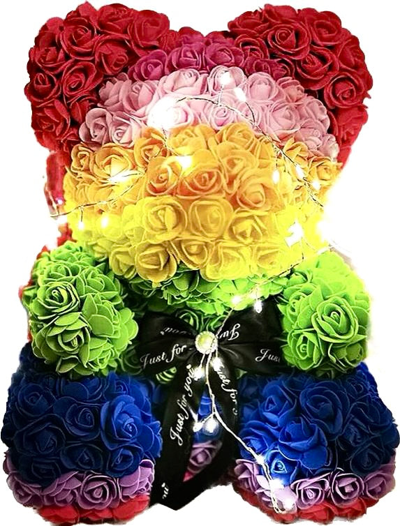 Rainbow Rose Flower Teddy Bear with LED Lights