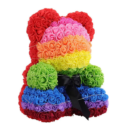 Rainbow Rose Flower Teddy Bear with LED Lights