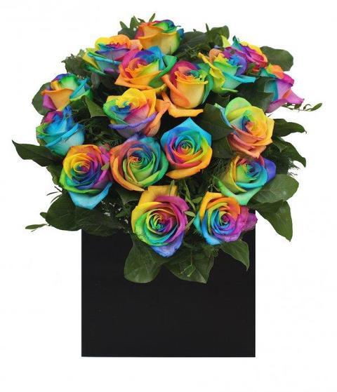Rainbow Roses Box with Greenery